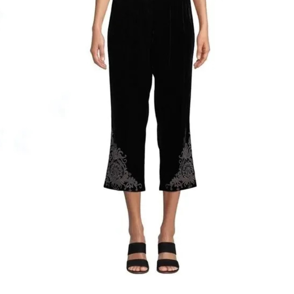 NWT Johnny Was Hirsch velvet embroidered crop pants Black sz M Retail $258